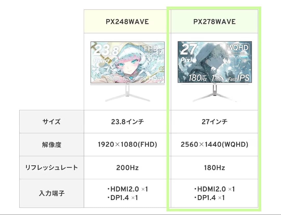Pixio 27インチ WQHD モニター 180Hz