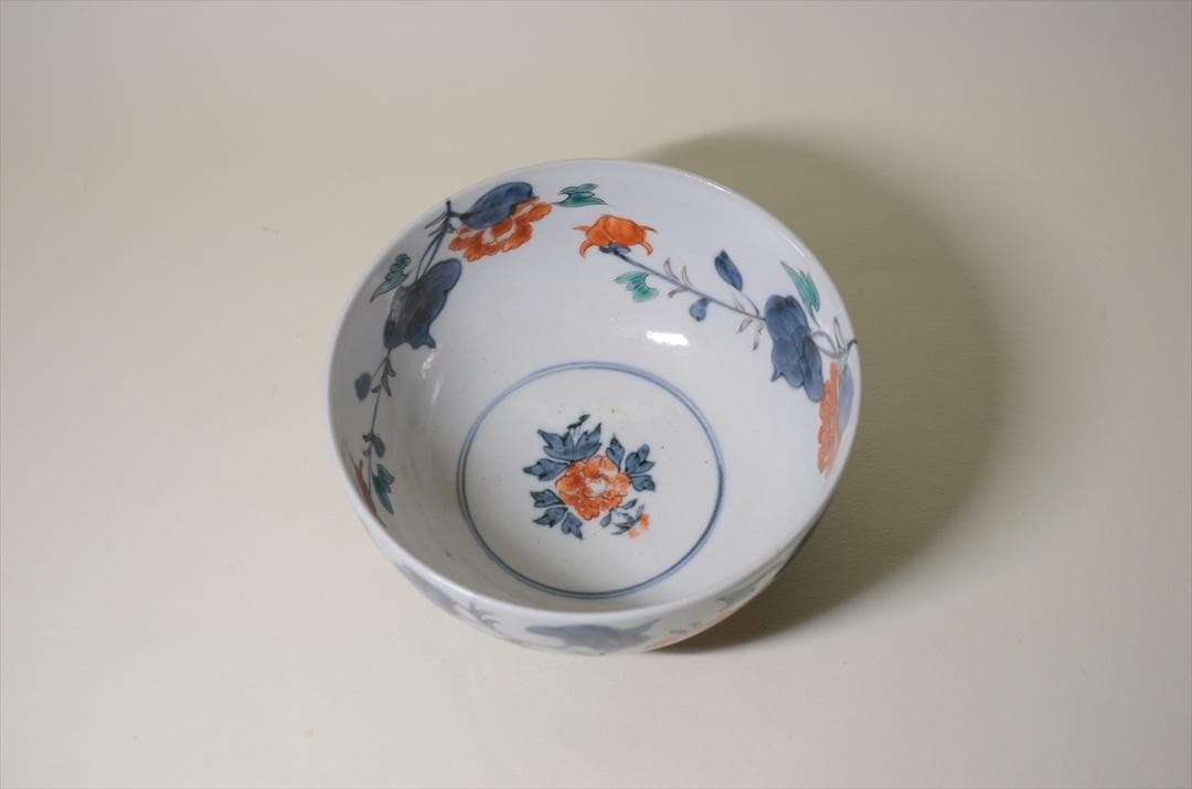 江戸中期　古伊万里色絵草花柄鉢　骨董品　アンティーク　菓子器 a