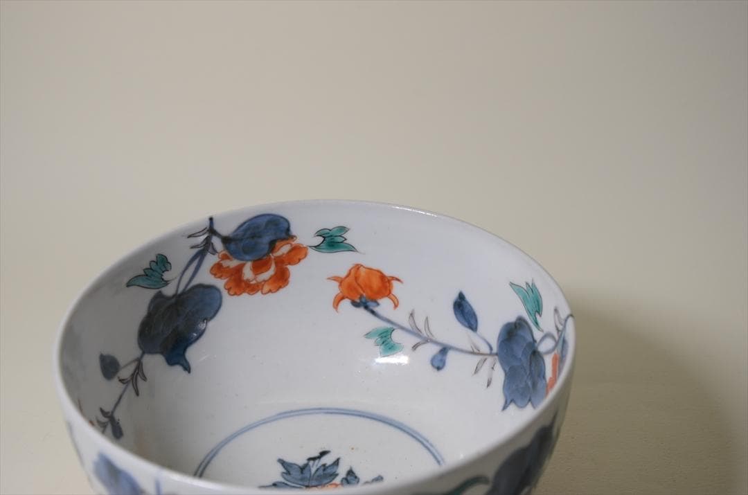 江戸中期　古伊万里色絵草花柄鉢　骨董品　アンティーク　菓子器 a