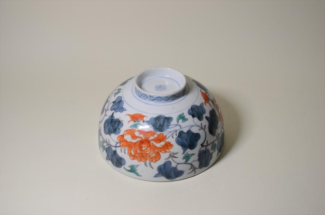 江戸中期　古伊万里色絵草花柄鉢　骨董品　アンティーク　菓子器 a