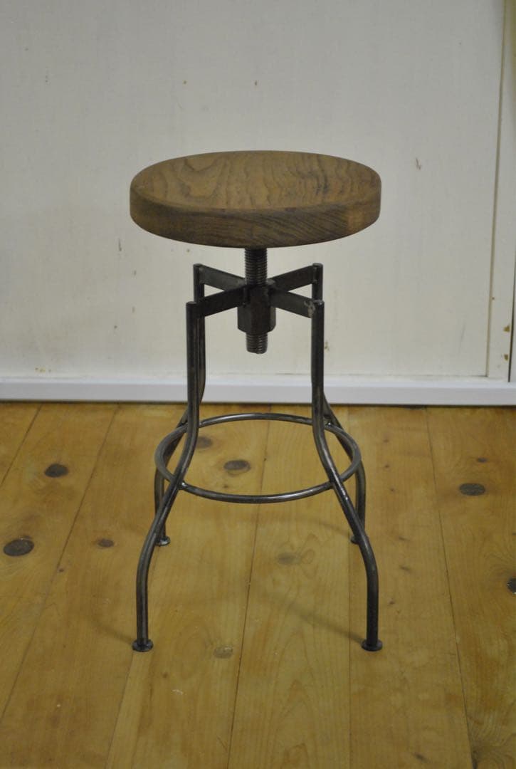 丸スツール　鉄フレームに銘木座面　typeG