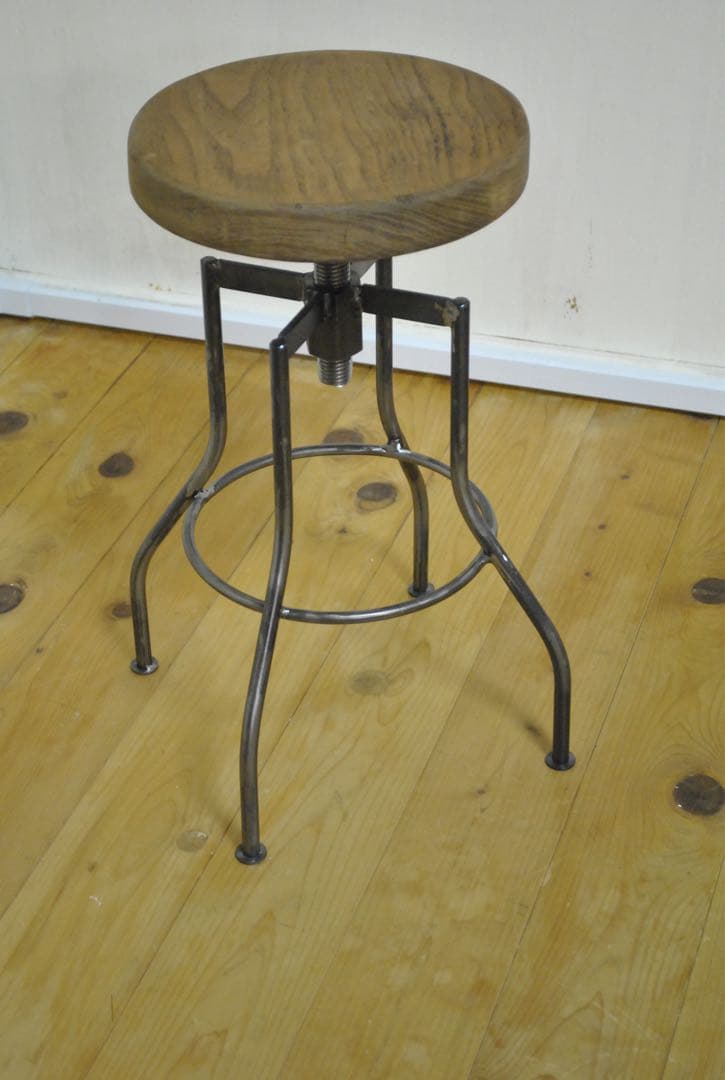 丸スツール　鉄フレームに銘木座面　typeG