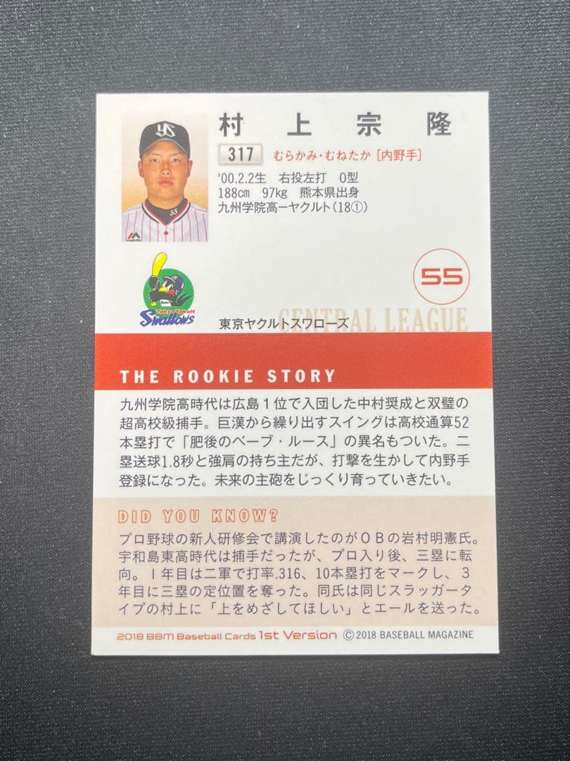 村上宗隆 BBM 2018 ルーキーカード マグホ付き
