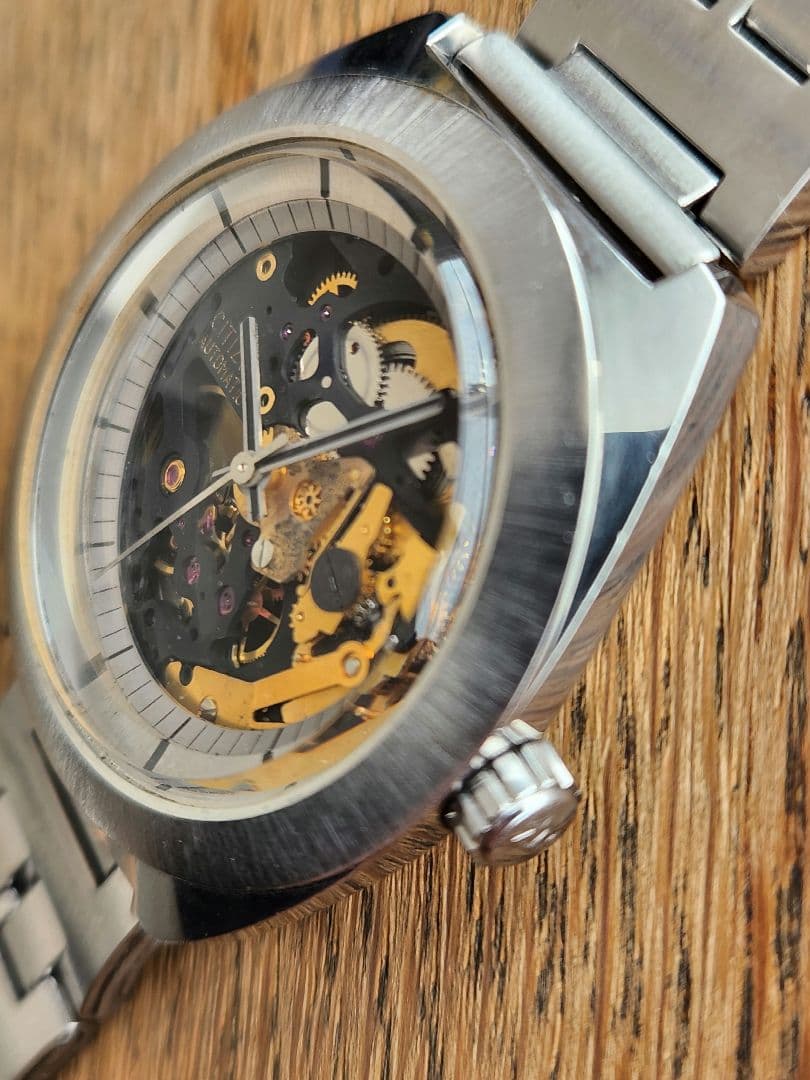 動作確認済　美品　シチズン　両面スケルトン　ノンデイト　ムーブブラック・ゴールド