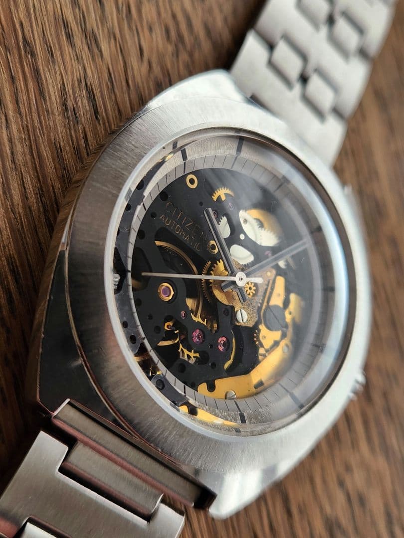 動作確認済　美品　シチズン　両面スケルトン　ノンデイト　ムーブブラック・ゴールド