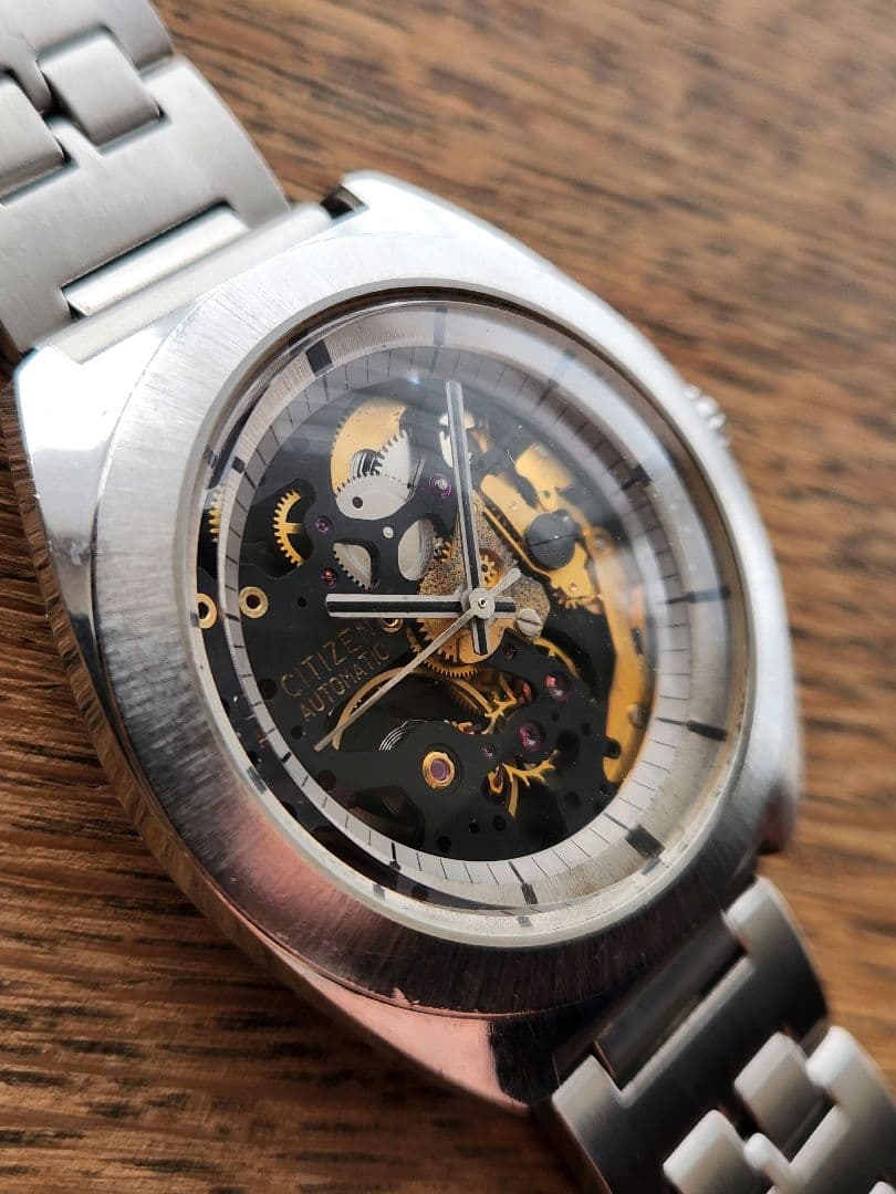 動作確認済　美品　シチズン　両面スケルトン　ノンデイト　ムーブブラック・ゴールド
