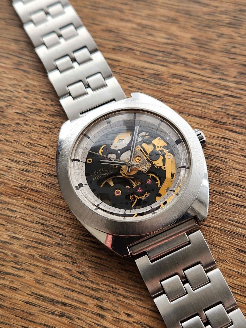 動作確認済　美品　シチズン　両面スケルトン　ノンデイト　ムーブブラック・ゴールド