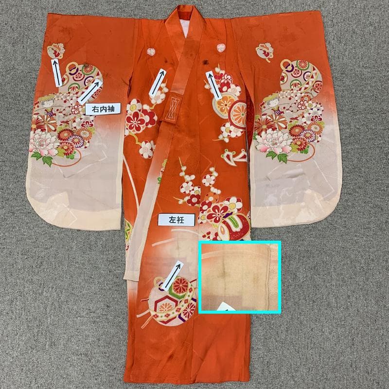 510ag64□七五三 三歳 アンティーク 女児 着物のみ 五つ紋 こけし 花□