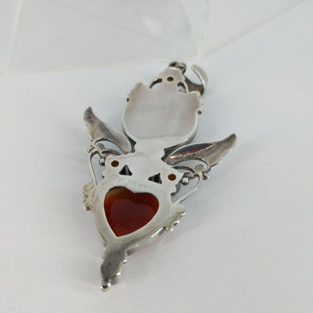 シャンカリ シルバー925 カーネリアンハート型ファイアーオパールペンダント琥珀
