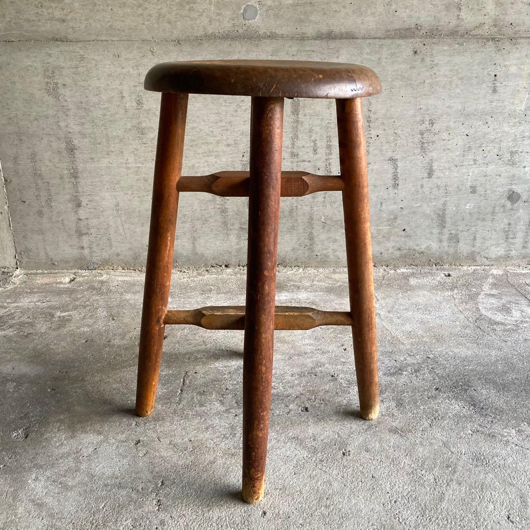 古い味のあるスツール チェア 丸椅子 置物台 飾り台 花台 木製 古道具 レトロ