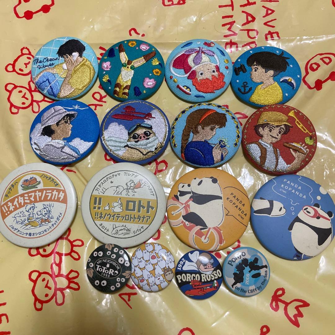ジブリ/刺繍缶バッジ/ポニョ/トトロ/ラピュタ/テト/ポルコ/紅の豚
