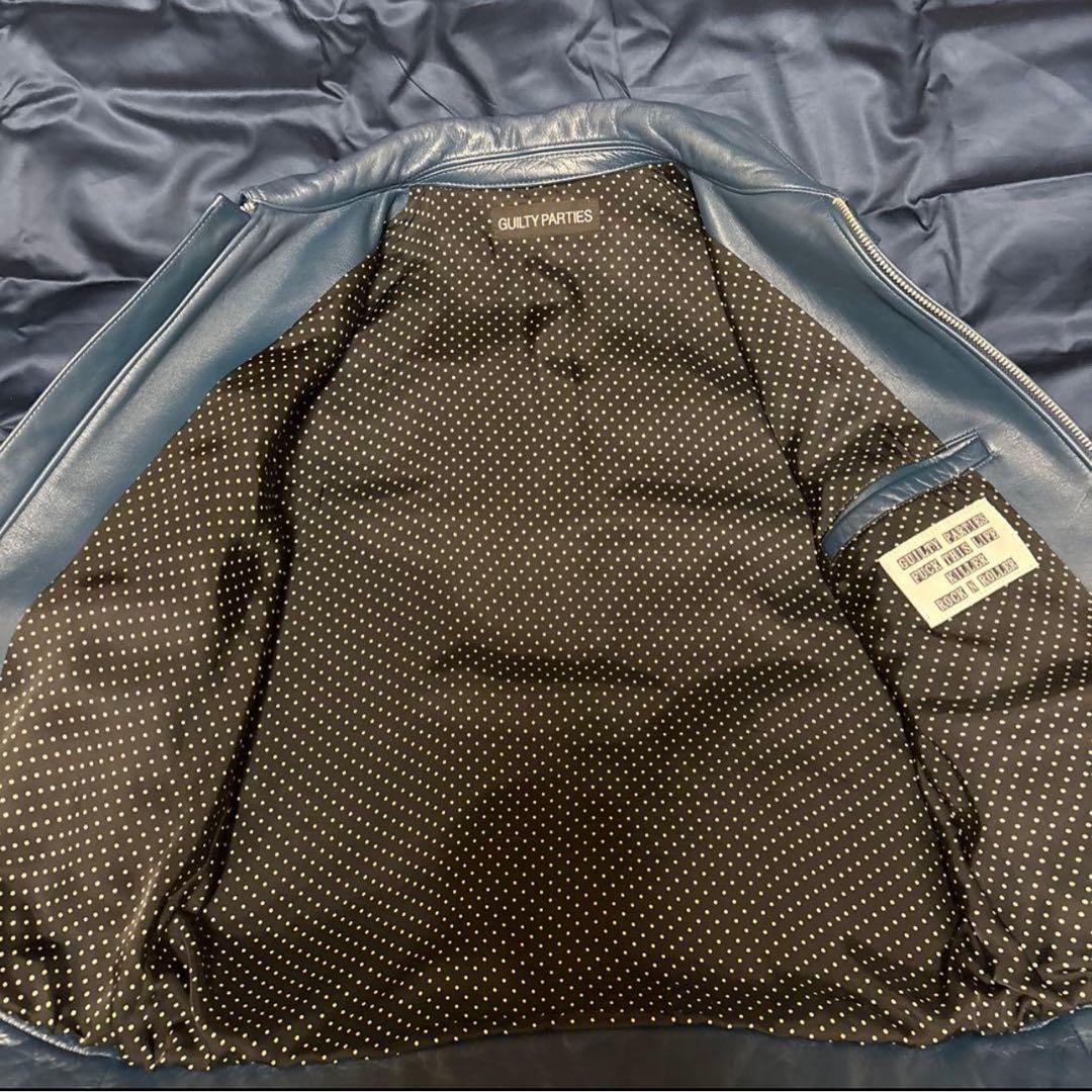 ネイビー レザー シングルライダースジャケット　ワコマリア