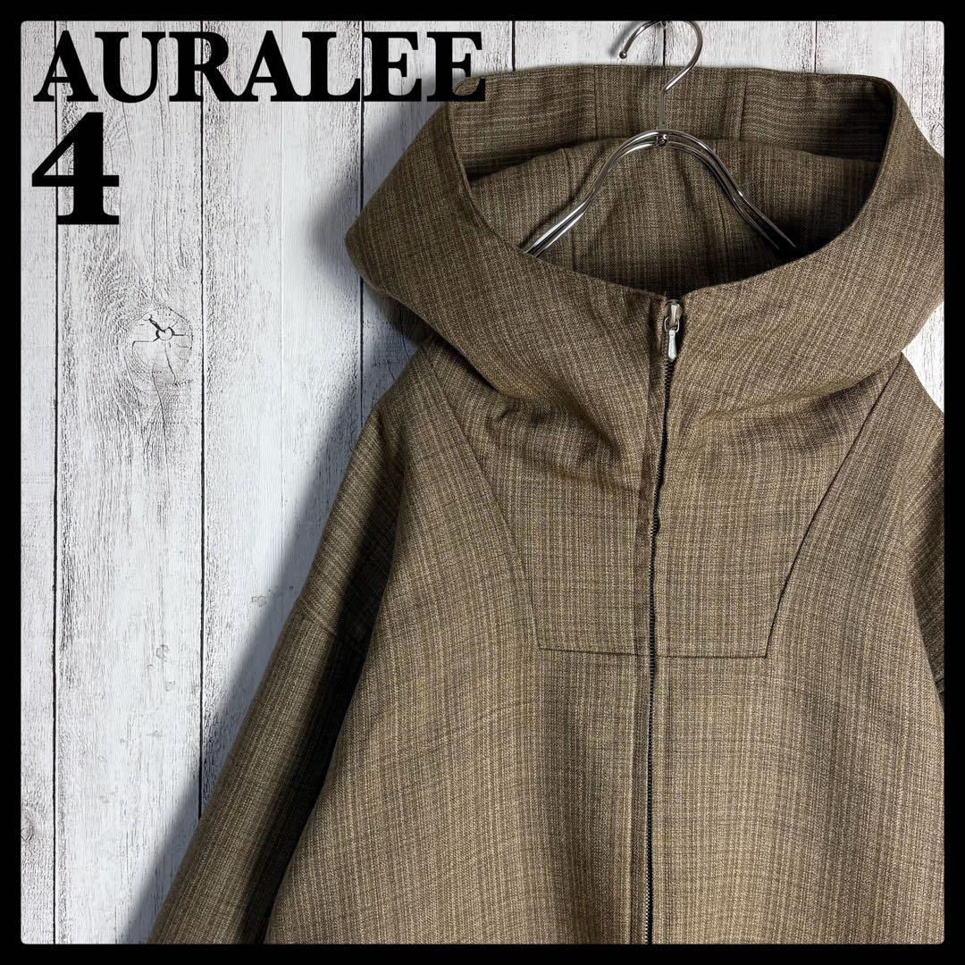 【美品】オーラリー☆チェック柄ウールジップパーカー 20AW ベージュ サイズ4