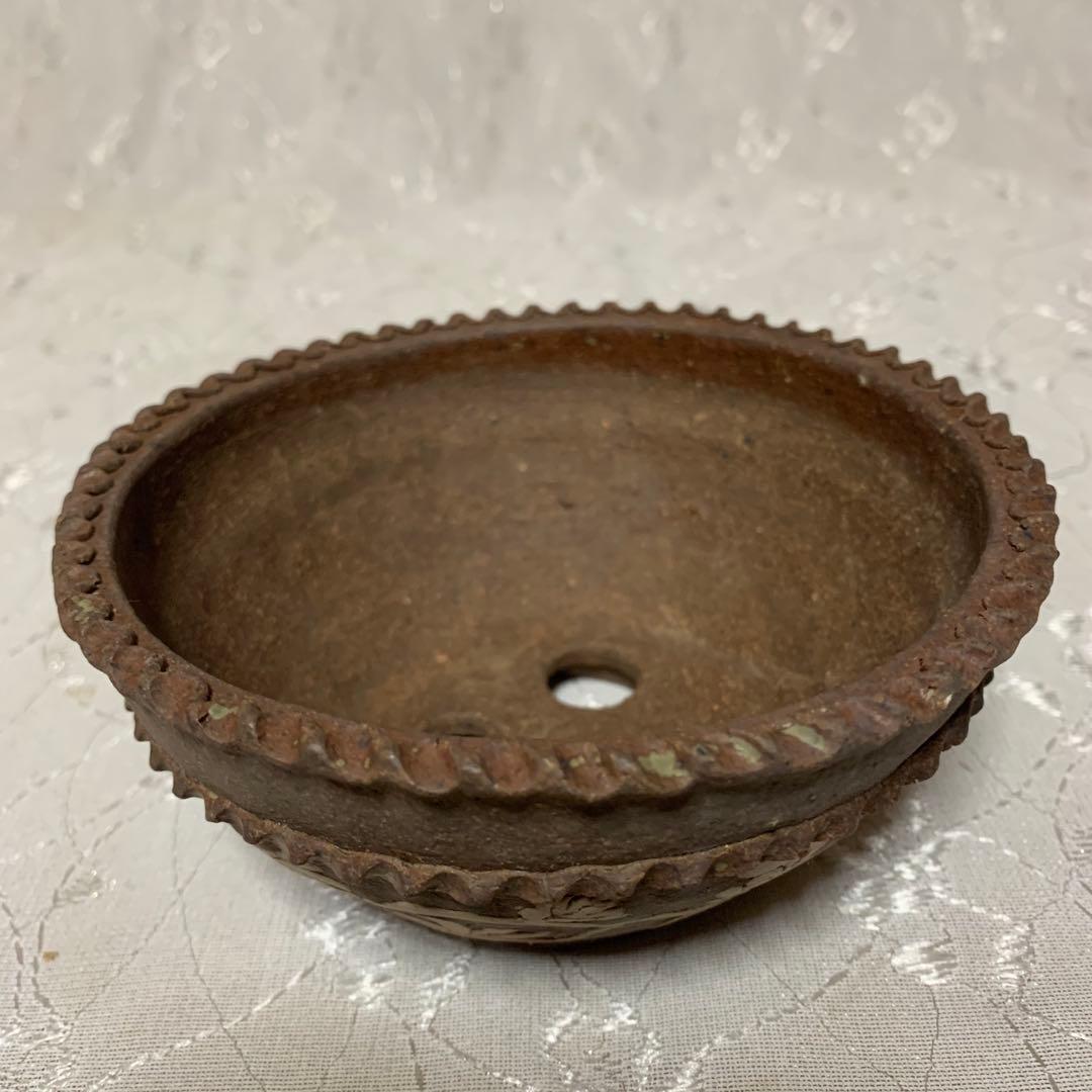 文山　丸　花模様　盆栽鉢