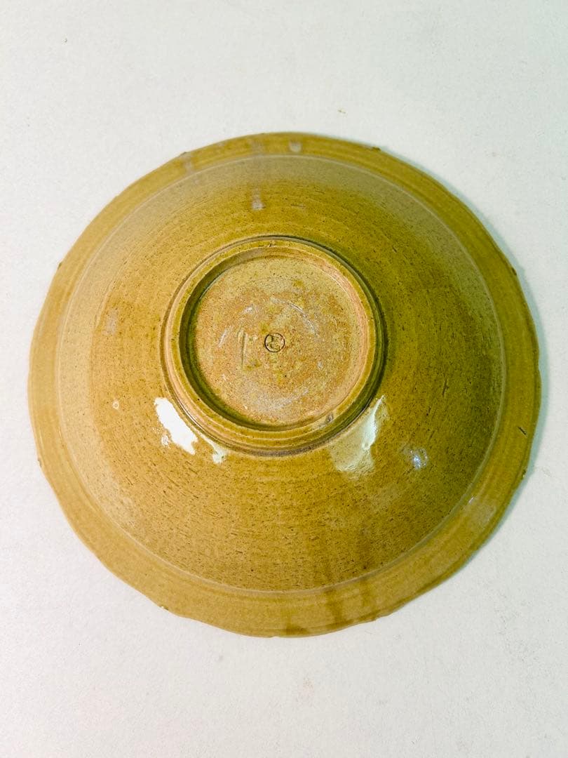 白山窯 山田正和 作 黄釉草花文 輪花大皿 共箱付