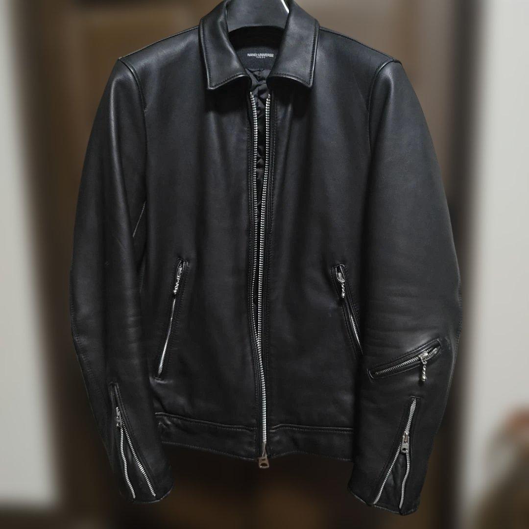 ナノユニバース シングル ライダースジャケット L ラムレザー