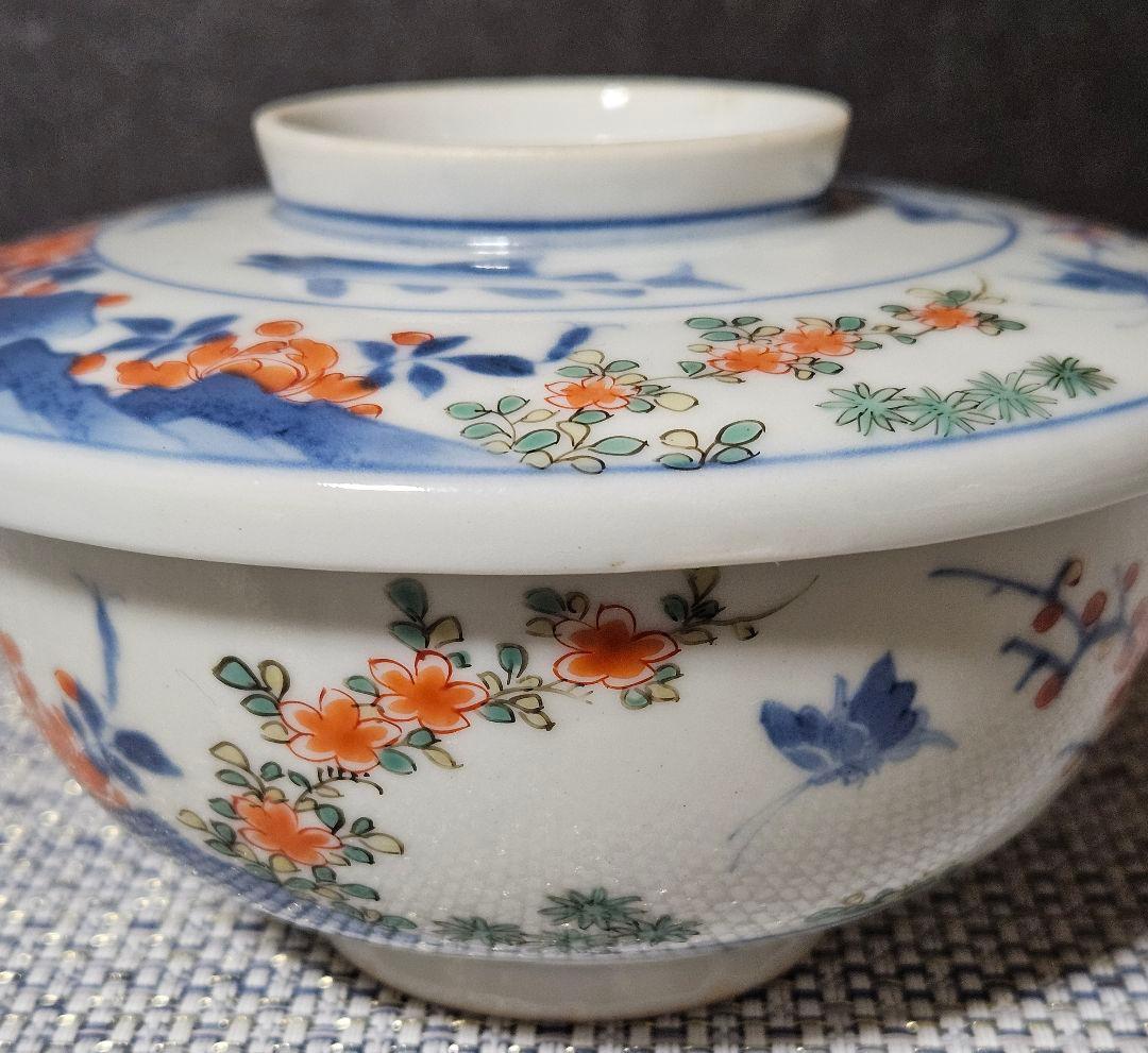 【最上級伊万里❗】江戸末期～明治　画工喜作　細工宗一　柿右衛門手　花と鮎図蓋碗