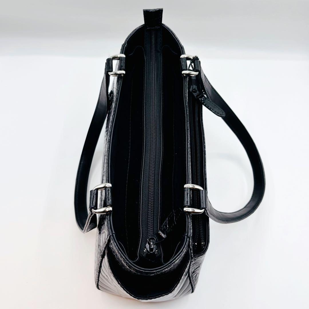 【美品】JRA ハンドバッグ クロコダイル レザー パスケース付き ブラック