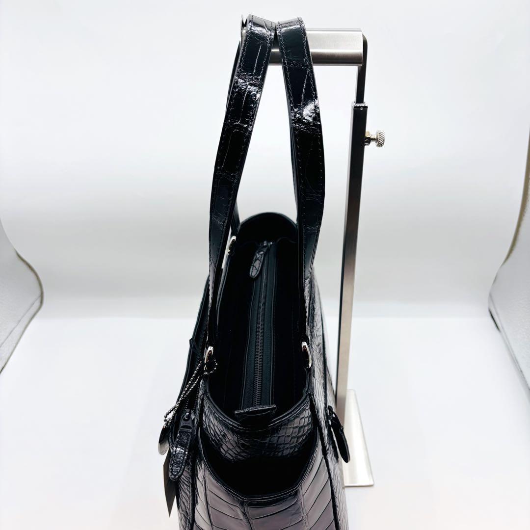 【美品】JRA ハンドバッグ クロコダイル レザー パスケース付き ブラック