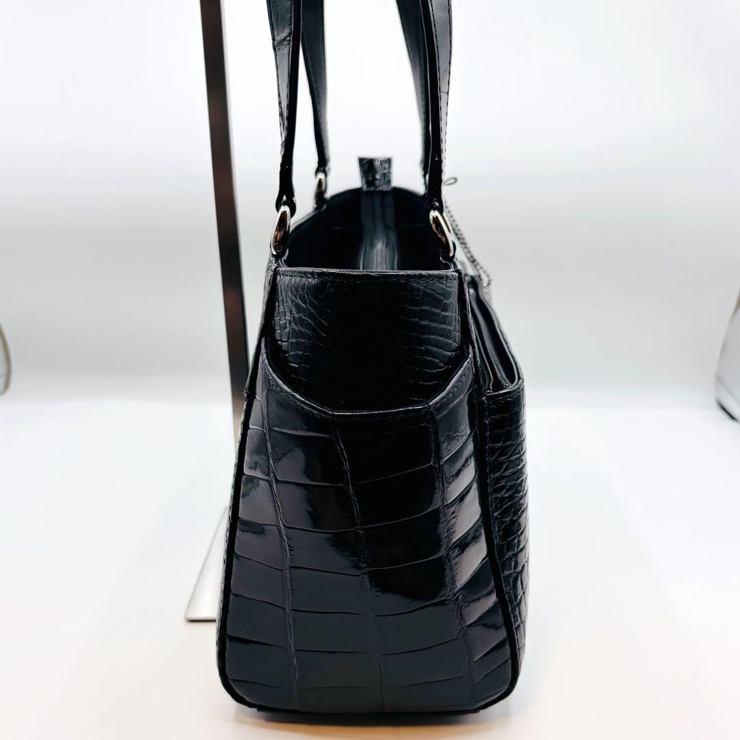 【美品】JRA ハンドバッグ クロコダイル レザー パスケース付き ブラック