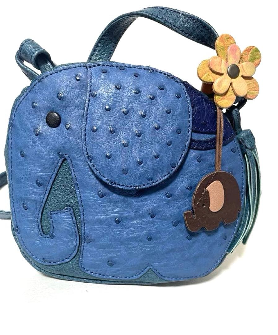 新品★イビサ★ゾウ★高級オーストリッチ革★花チャーム付きショルダー　エレファント