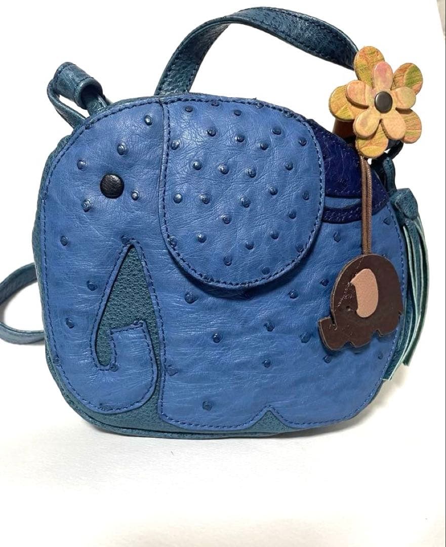 新品★イビサ★ゾウ★高級オーストリッチ革★花チャーム付きショルダー　エレファント