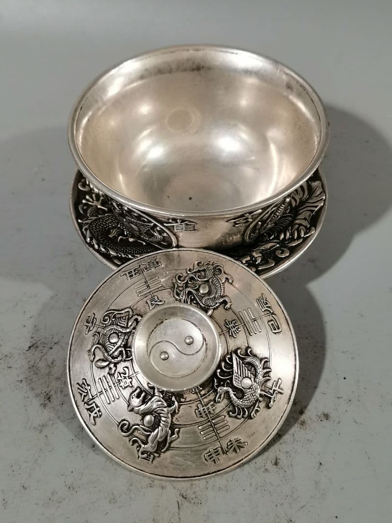 中国茶器 銅器 四大神獣三才蓋碗 茶器 装飾品 工芸品 置物