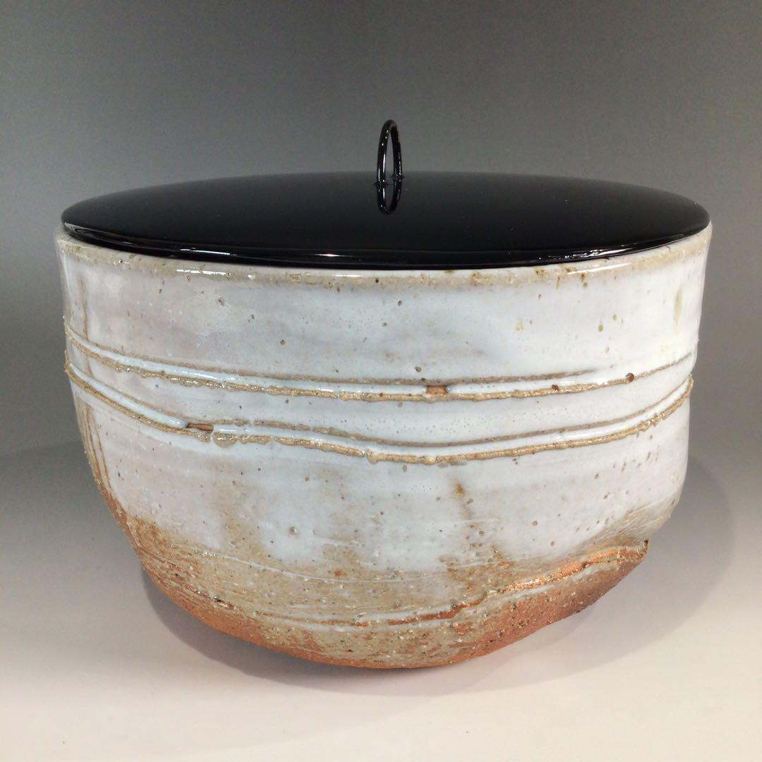 Ｐ６５７　水指　『萩焼』『吉田仙萩造』『平水指』　共箱　茶道具