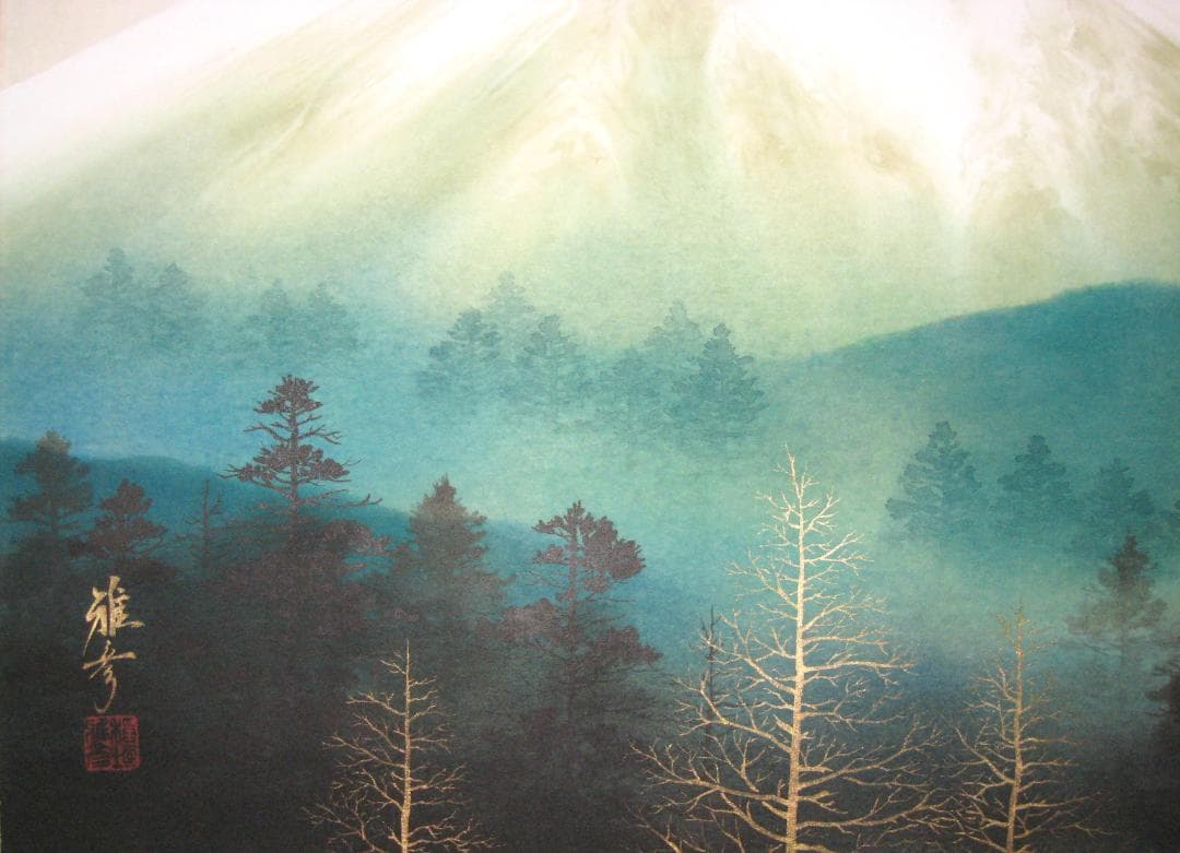 【特価軸】掛け軸 掛軸　富士◆稲垣雅彦 尺八横 (真筆・新品) 共箱・タトウ箱付