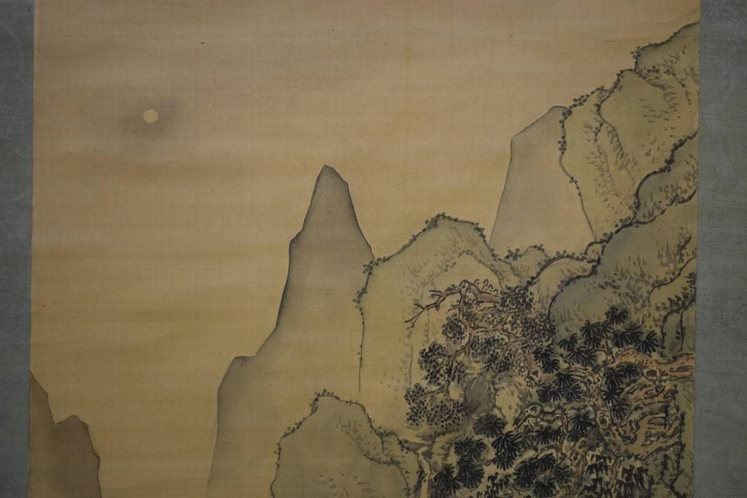 真作/谷文晁/山水屋形船図/絹表装/軸先紫檀/大幅/布袋屋掛軸HH-471