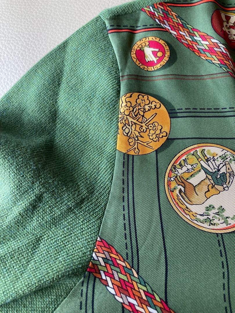 HERMES エルメス 総柄ニット切替ポロシャツ シルク/コットン/カシミヤ L