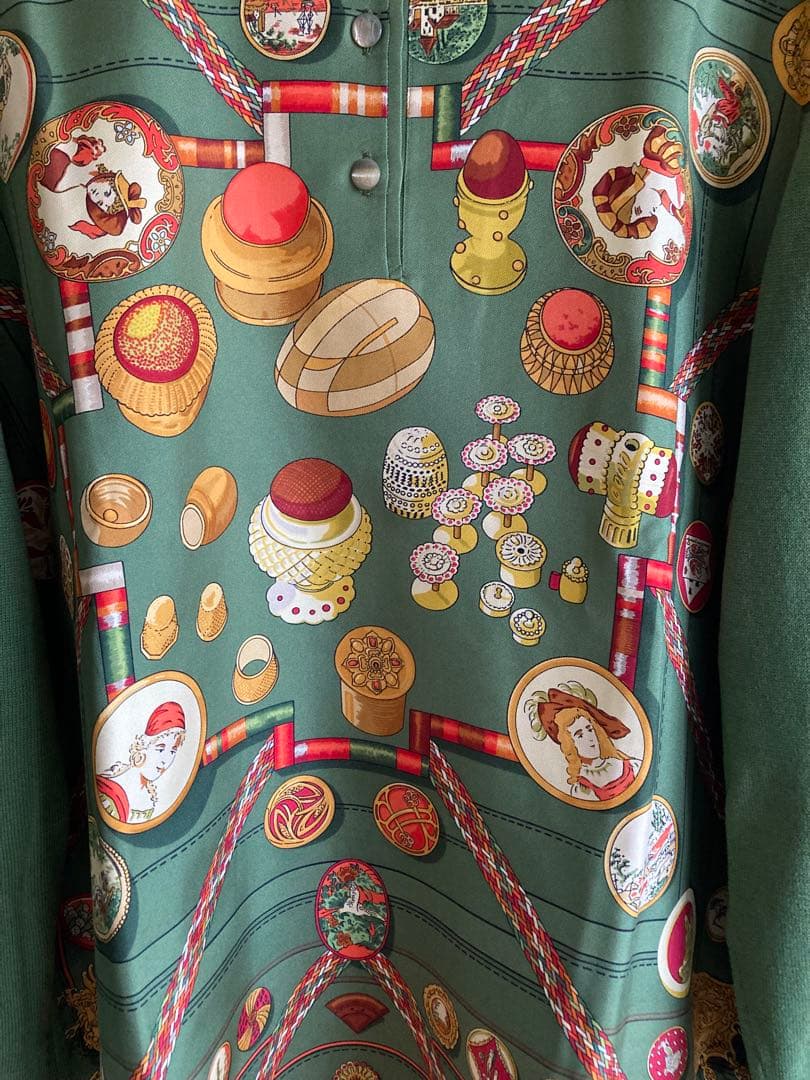 HERMES エルメス 総柄ニット切替ポロシャツ シルク/コットン/カシミヤ L