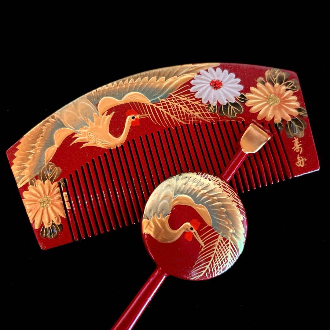 日本髪 髪飾り 七五三 (赤×ピンク) 5～7歳