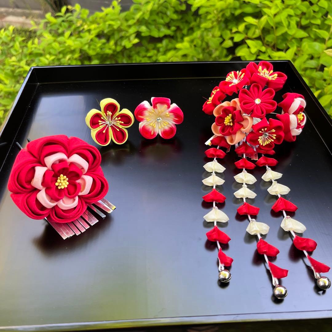 日本髪 髪飾り 七五三 (赤×ピンク) 5～7歳