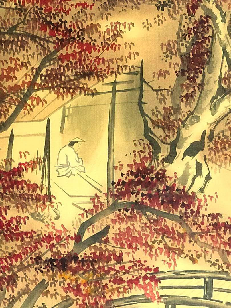 ♥【模写】　掛軸　竹内栖鳳　紅葉　桐箱付き　掛け軸　骨董品