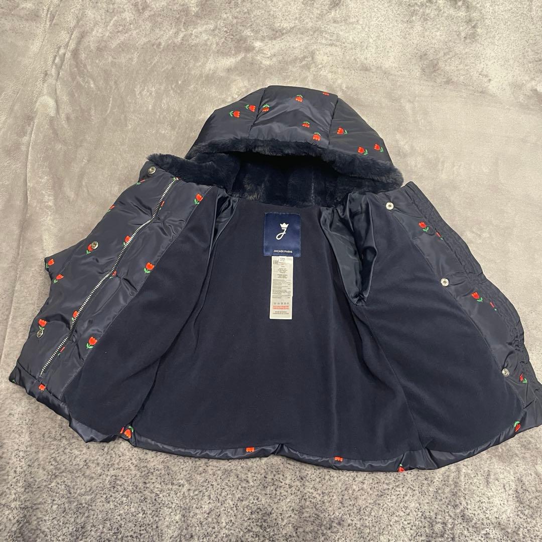 jacadi チューリップ柄　中綿入りジャケット　12m ネイビー　ファー　撥水