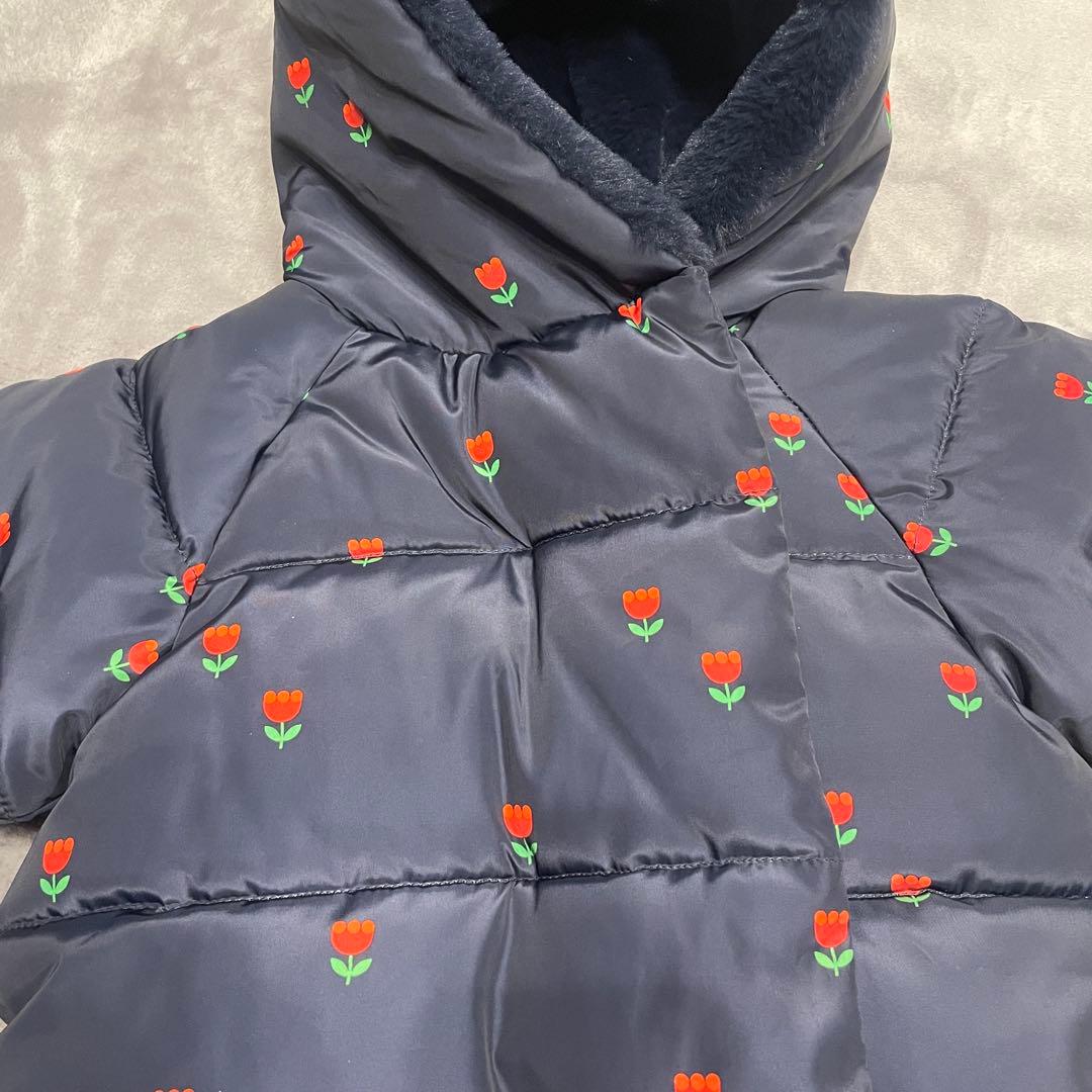 jacadi チューリップ柄　中綿入りジャケット　12m ネイビー　ファー　撥水