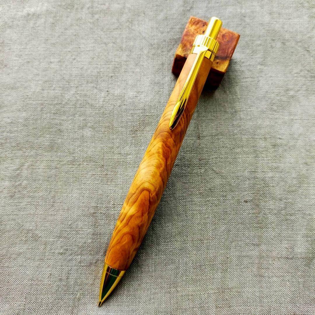 屋久杉　ハンドメイド　木軸シャープペン　0.5mm　天然木　ゴールド