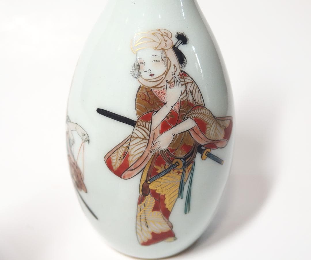 篠尾旭豊作/九谷色絵元禄美人図徳利一対/共箱/師初代秋塘