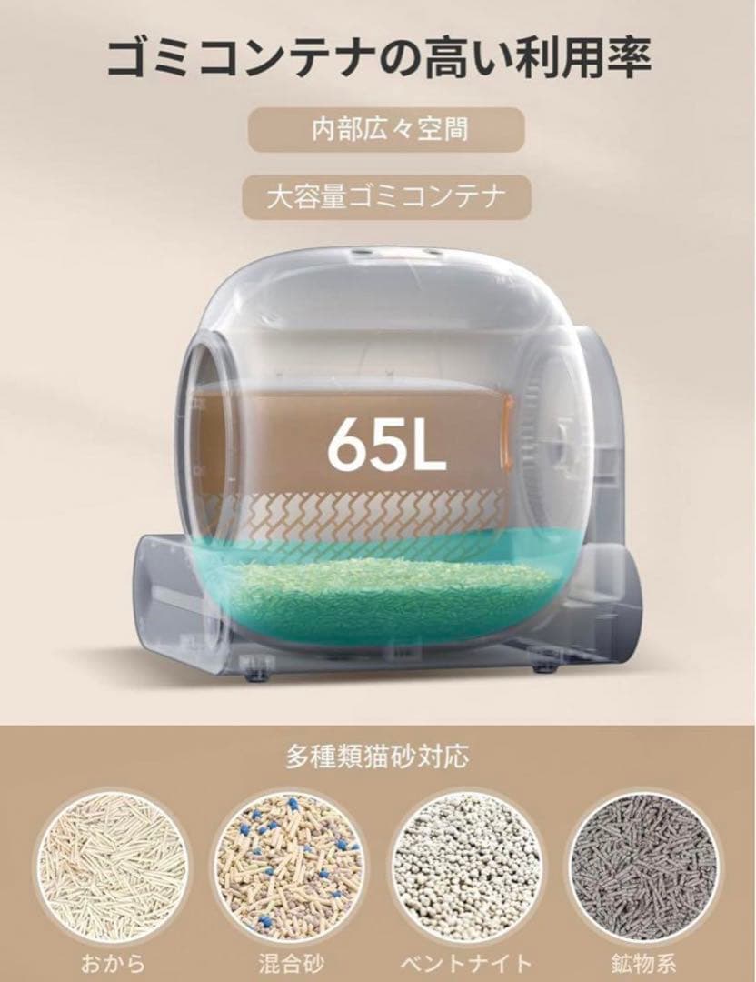 【新品未使用】 猫 トイレ自動 スマホアプリ管理 多頭飼い 飛び散り防止 大型