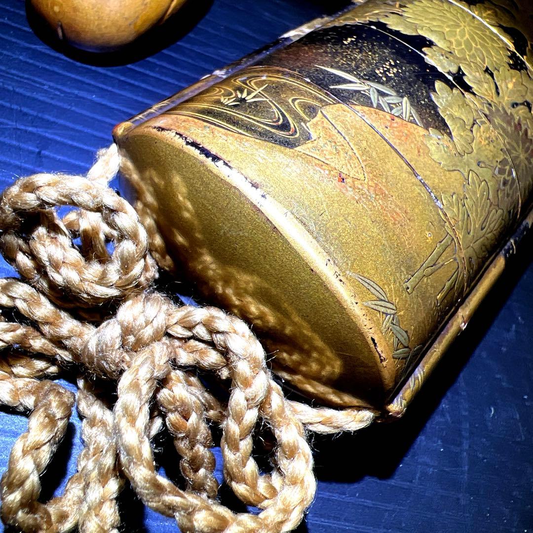 江戸時代　山田常嘉斉　極上蒔絵印籠　木箱付　76g 東Y7-1016☆2F