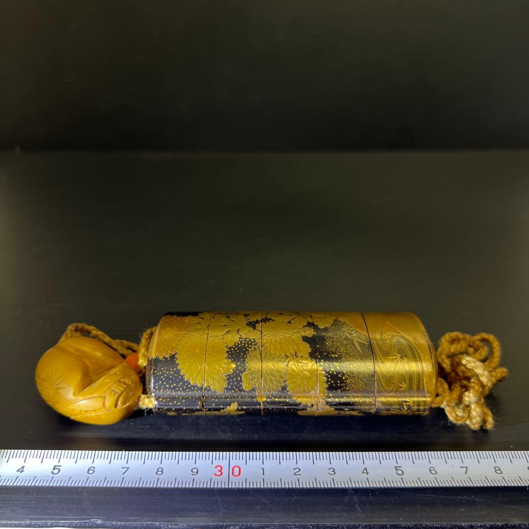 江戸時代　山田常嘉斉　極上蒔絵印籠　木箱付　76g 東Y7-1016☆2F