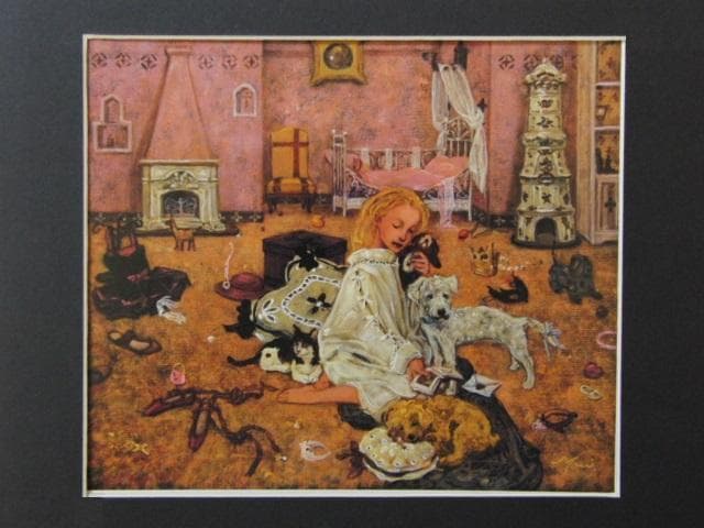 斎藤由比、【夜の足音】、希少な画集画、新品高級額・額装付、状態良好