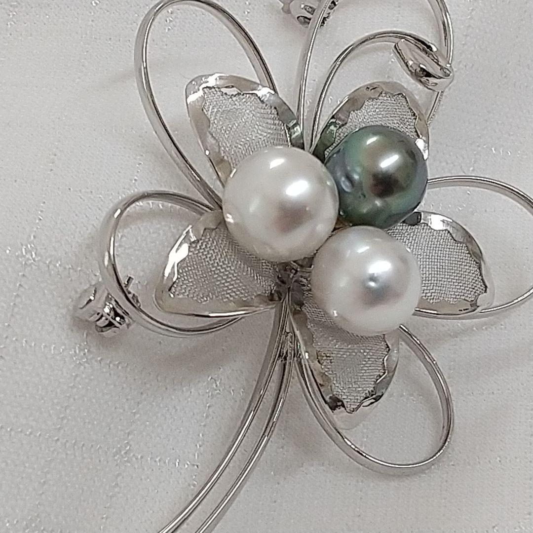 新品　真珠ブローチ　南洋白蝶真珠　黒蝶真珠　マルチカラー　コサージュ