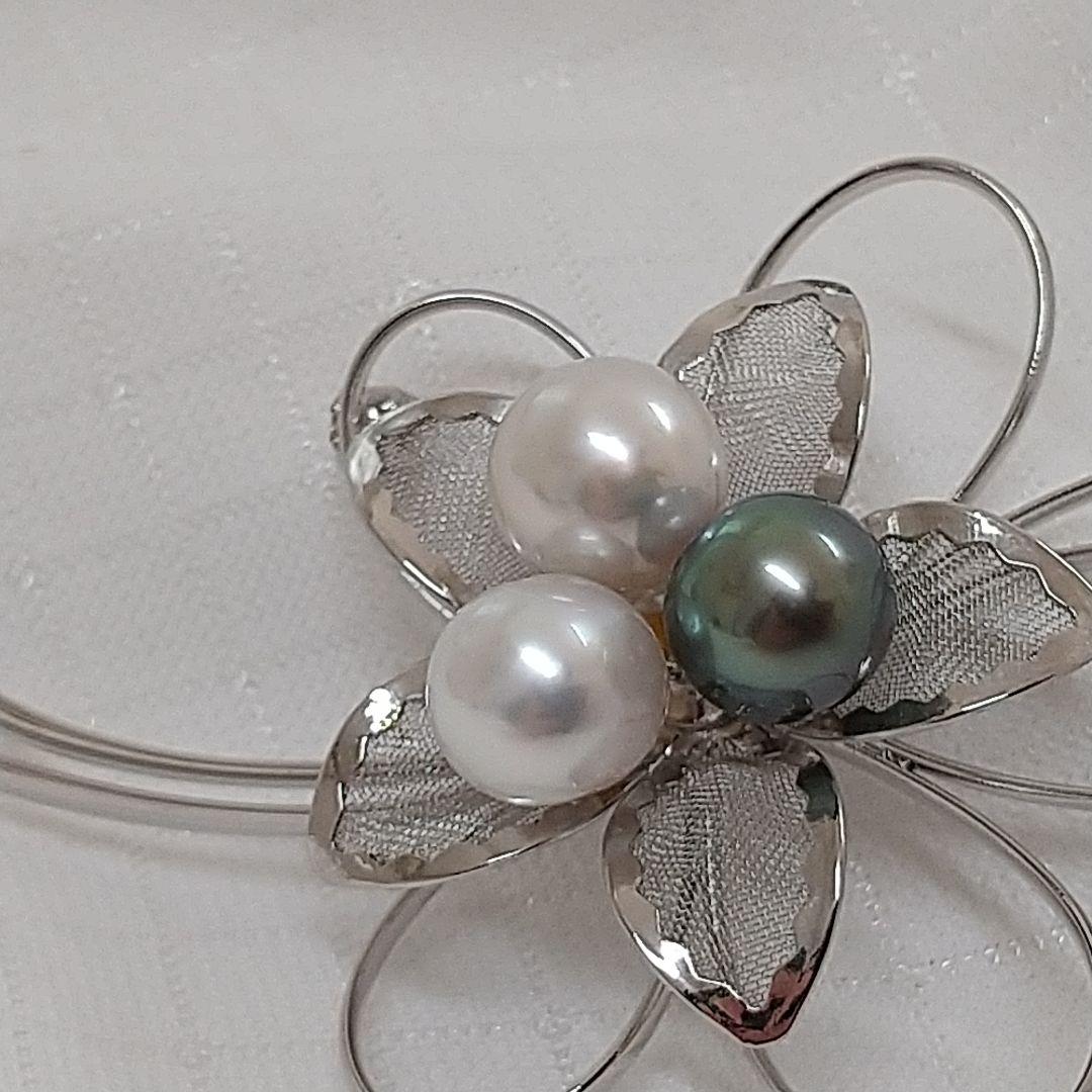 新品　真珠ブローチ　南洋白蝶真珠　黒蝶真珠　マルチカラー　コサージュ