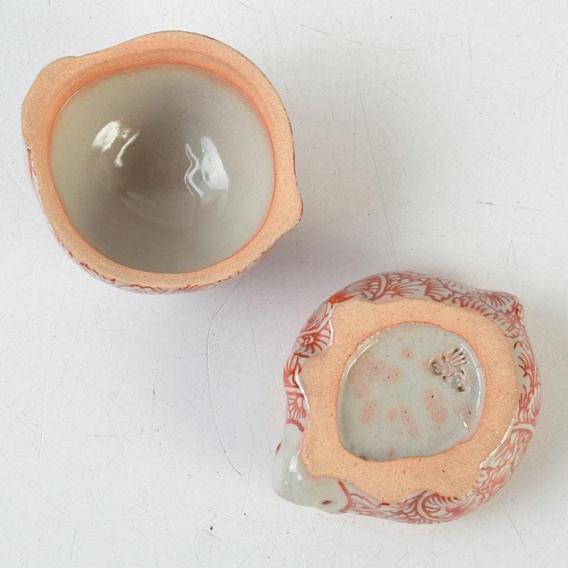 茶道具　萬古焼　加賀瑞山造　赤絵卯香合　共箱　V　9753