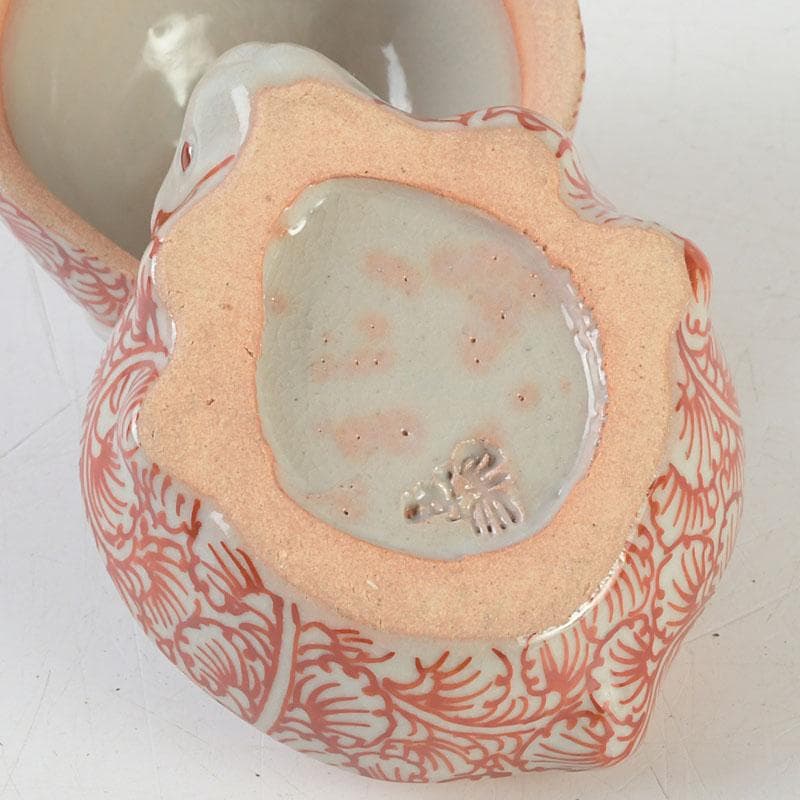 茶道具　萬古焼　加賀瑞山造　赤絵卯香合　共箱　V　9753