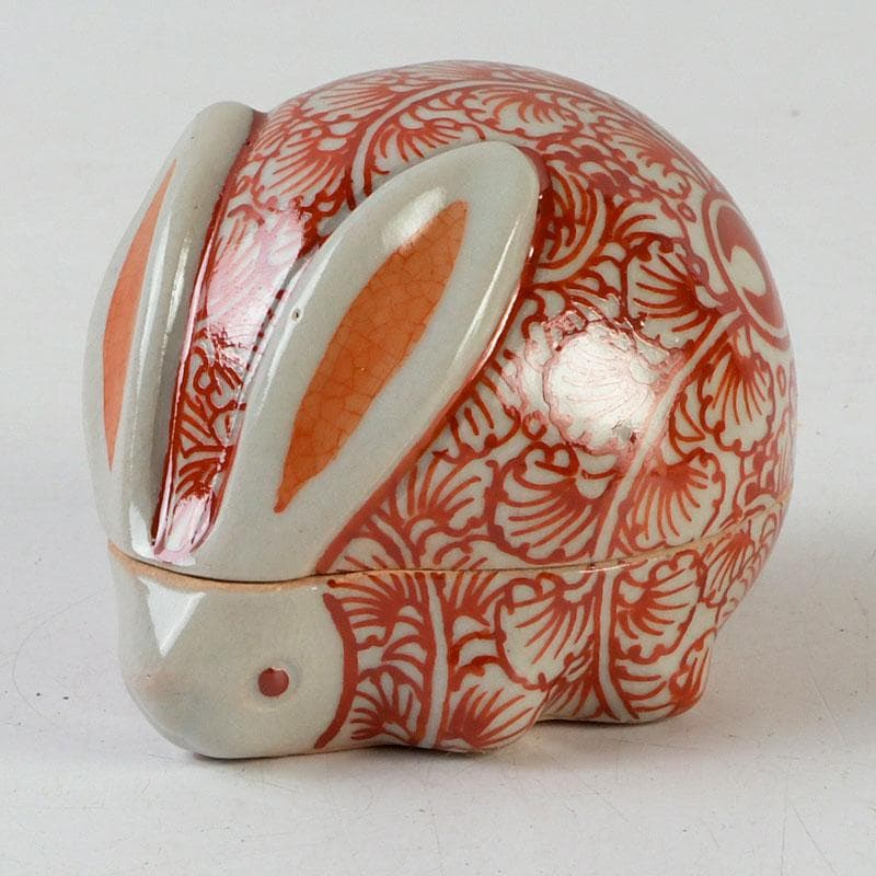 茶道具　萬古焼　加賀瑞山造　赤絵卯香合　共箱　V　9753