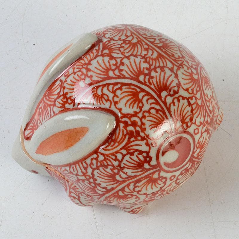 茶道具　萬古焼　加賀瑞山造　赤絵卯香合　共箱　V　9753