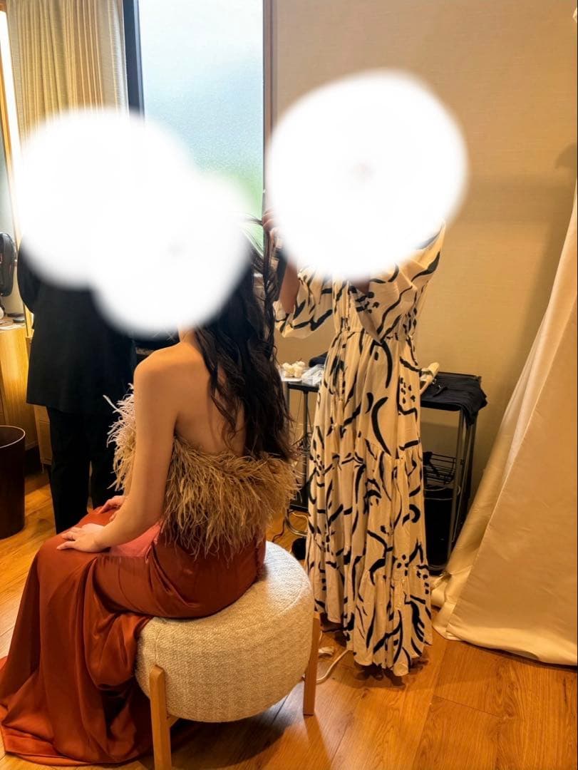 【たー】カラードレス テラコッタ色 マーメイドライン フェザー